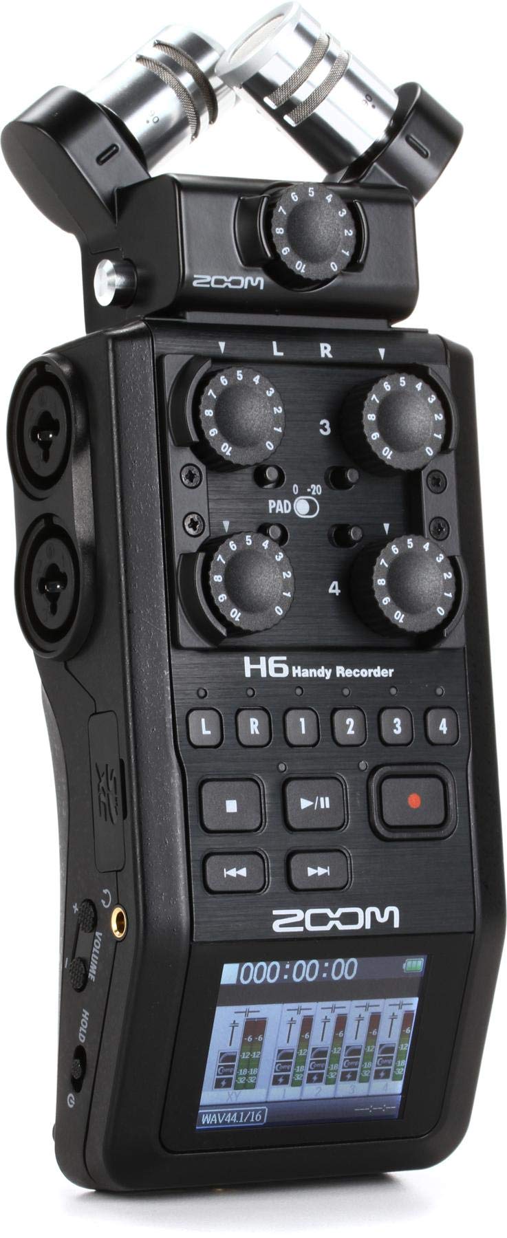 Zoom H6 All Black (2020 Version) 6-Track Portable Recorder, Stereo Microphones, 4 XLR/TRS Inputs, Records to SD Card, USB Audio Interface, Battery Powered, Podcasting and Music