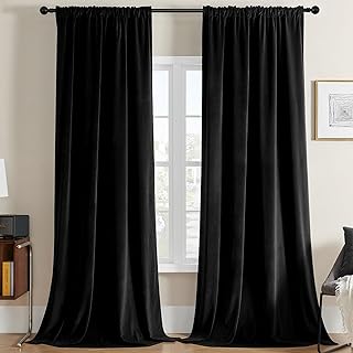 Joydeco Black Velvet Curtains 120 inches Long 2 Panels, Luxury Blackout Rod Pocket Thermal Insulated Window Curtains, Supe...