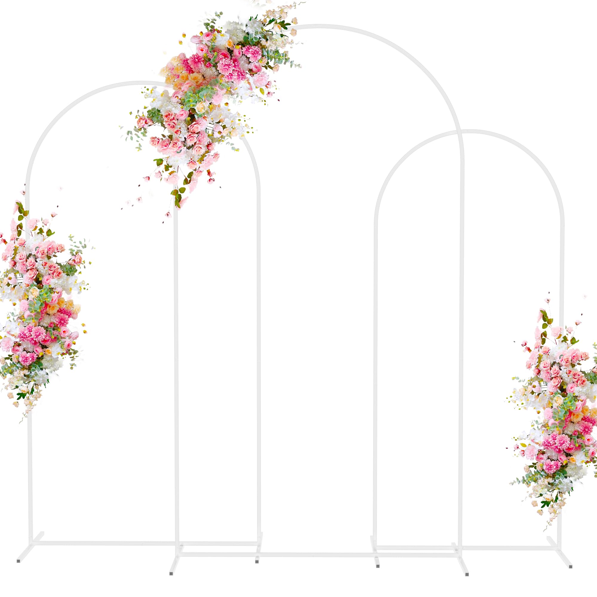 Wokceer Wedding Arch Backdrop Stand 7.2FT, 6.6FT, 6FT Set of 3 White Metal Wedding Arch Stand for Wedding Ceremony Baby Shower Birthday Party Garden Floral Balloon Arch Decoration