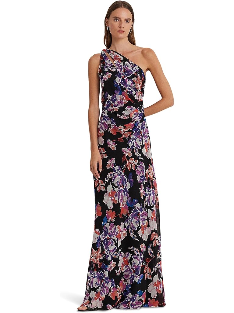 Lauren Ralph Lauren Floral Georgette One-Shoulder Dress