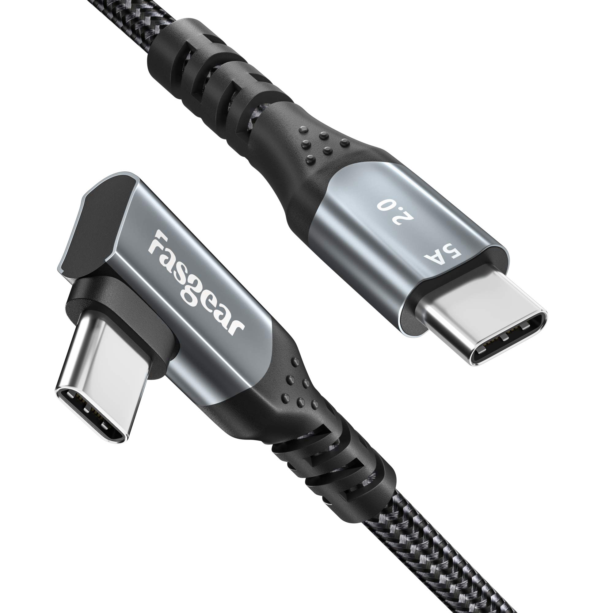 Fasgear USB C to USB C Cable Right Angle 90 Degree 100W 5A PD Fast Charge Type C Cable Compatible with Mac-Book Pro Air i-Pad Pro 2020 Galaxy S24 Huawei Lenovo ThinkPad Dell XPS HP(Black, 10ft)