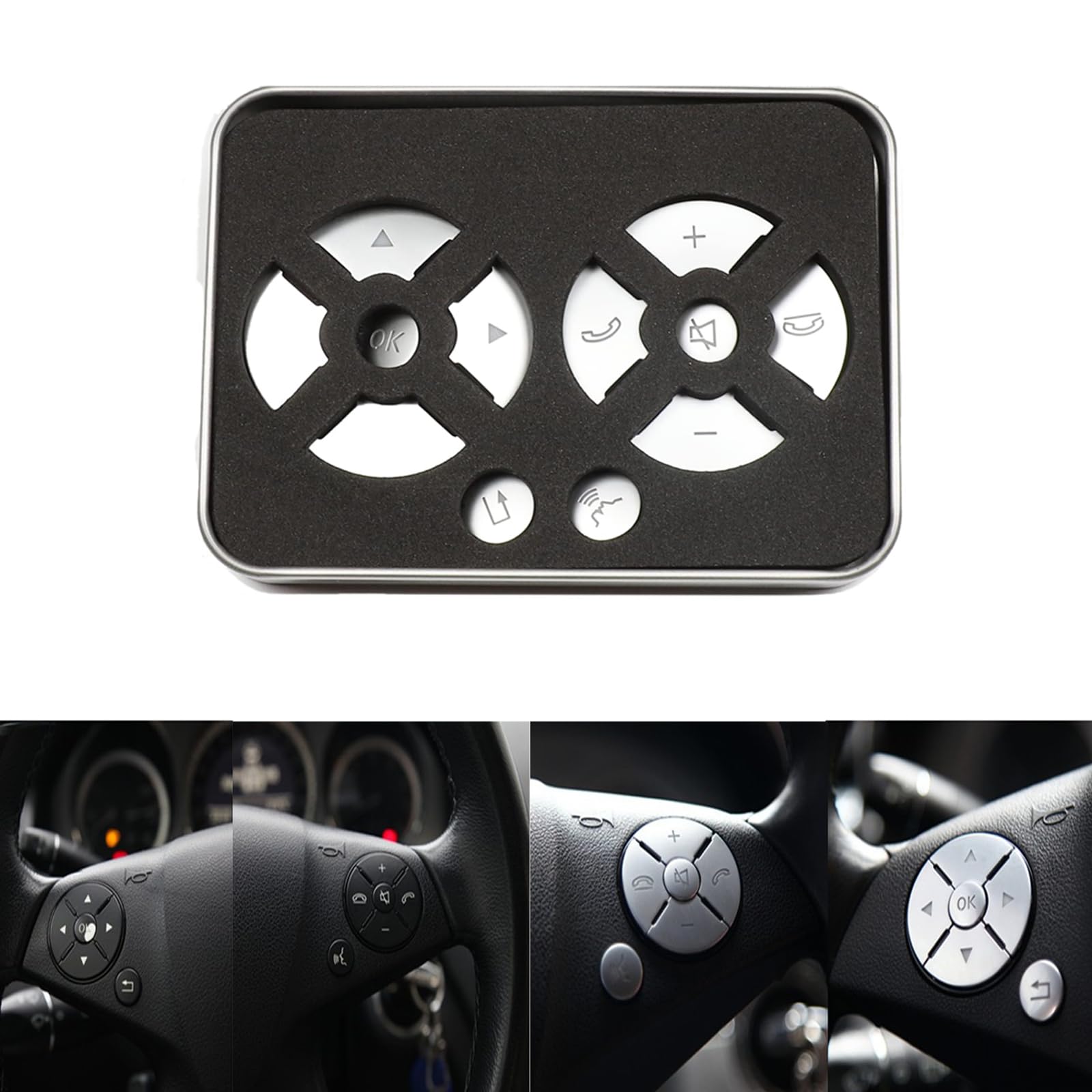 Silver Steering Wheel Button Cover, Car Interior Decoration Trim, Compatible with Mercedes Benz CLA/CLS/SL/ML/GL/GLK/GLA/A B C E G Class Inner Accessories, Button Trim Cover Cap Sticker (12 PCS)