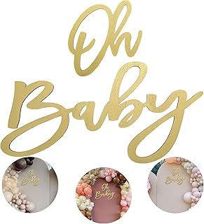 Oh Baby Sign - Wooden Baby Shower Sign with Gold Painted Perfect Baby Banner for Gender Reveal Backdrop Party Decor Stylis...