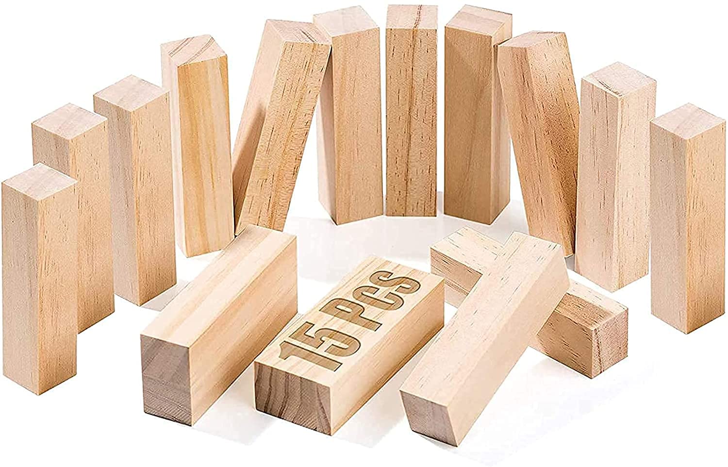 B & Z Pine Wood Carving Blocks Kit-15 Pcs - Premium Quality Smooth Unfinished Wood Blocks Whittling Blocks for Wood Carving Hobby Kit (5cm x 2.5cm | 15 Pcs)