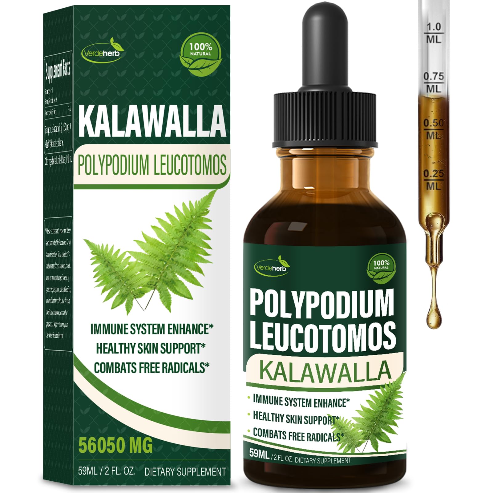 Polypodium leucotomos (Kalawalla Root) Immune Support Drops, Natural Kalawalla Herb Extract Immunity Boost Supplement for Improves Skin Health. Calaguala para Proteger la Piel. 2oz