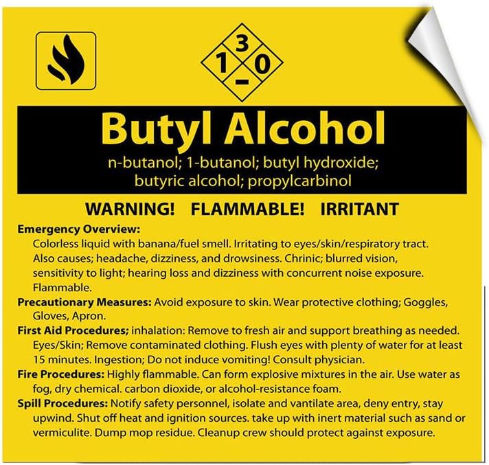 Amazon.com: Butyl Alcohol N-Butanol; 1-Butanol; Butyl Hydroxide Label ...