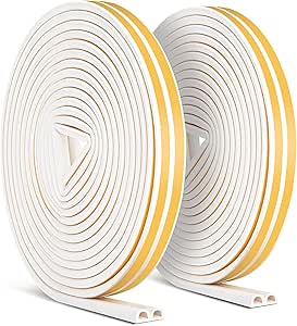 20m（66 Feet） Door Weather Stripping Self Adhesive Foam for Doors and Windows，Collision Avoidance Rubber Seal Strip，Soundproof Seal Weatherstrip Gap Blocker 2 Pack Total 66 Feet Long (White)