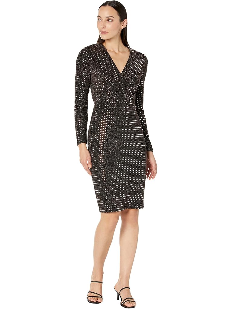 Calvin Klein Long Sleeve V-Neck Glitter Dress