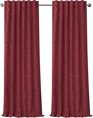 Elrene Home Fashions Mia Jacquard Scroll Blackout Window Curtain, 52" x 84" (1 Panel), Rouge