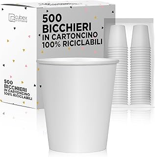 cubex professional® - Kit de 500 vasos reciclables de cartón blanco, 180 ml, para café, agua o bebidas calientes y frías