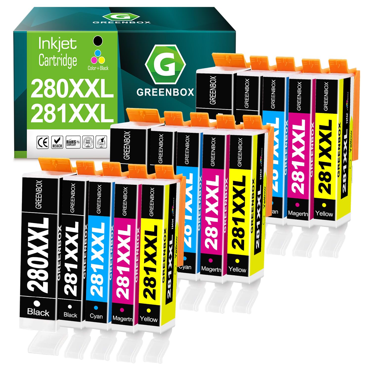 GREENBOXCompatible PGI-280XXL/CLI-281XXL Ink Cartridge Replacement for Canon 280 281 XXL Compatible to TR7520 TR8520 TR8620a TS9120 TS6120 TS6220 TS8120 TS8220 TS9520 TS9521 Printer (15 Pack)