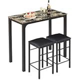 VECELO Dining Table Set with 2 Stools&comma;3 Piece Counter Height for Kitchen&comma; Living Room&comma; Small Apartment