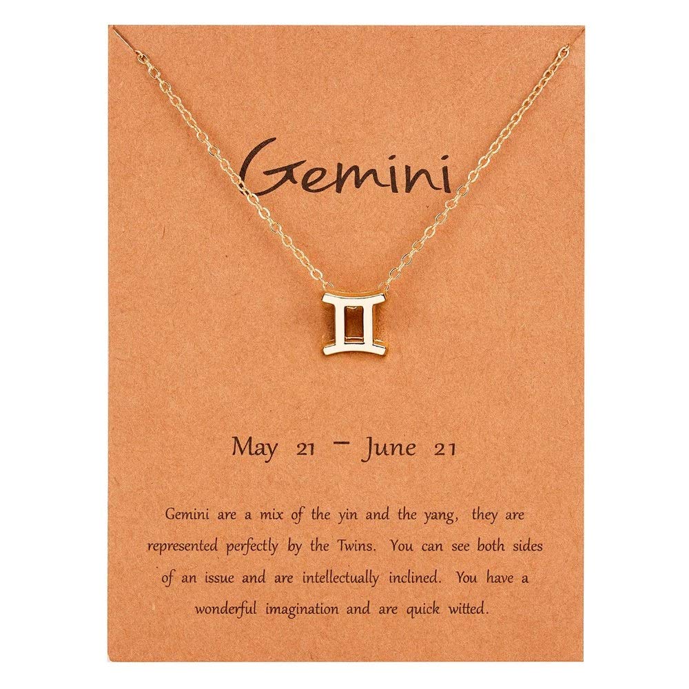 Gold Star Sign Pendant Chain Necklace - Gemini (21st May - 21st June) - Zodiac Constellation Horoscope Celestial Astrology Jewellery - Women Men Gift