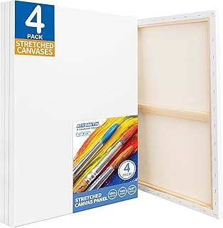 FIXSMITH Stretched White Blank Canvas - 18x24 Inch, 4 Pack,Primed Large Canvas,100% Cotton,5/8 Inch Profile of Super Value...