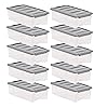 Amazon Basics 5 Quart Stackable Plastic Storage Container Bins with Secure Latching Lids for Home Organization- Clear/Grey- Pack of 10