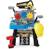 Best Choice Products Pretend Play Kid&apos;s Workbench&comma; Child&apos;s Construction Toy Set for Child Development w&sol; 150 Accessories&comma; Electric Drill&comma; Storage Shelf&comma; Hard Hat&comma; Goggles&comma; Play Tool Set