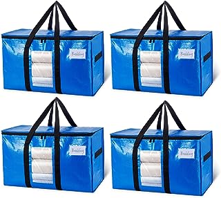 TAILI Extra Large Moving Bags, 4 Pack Blue Heavy Duty Totes For Storage with Visible Window, Wrap Around Handles, Storage ...