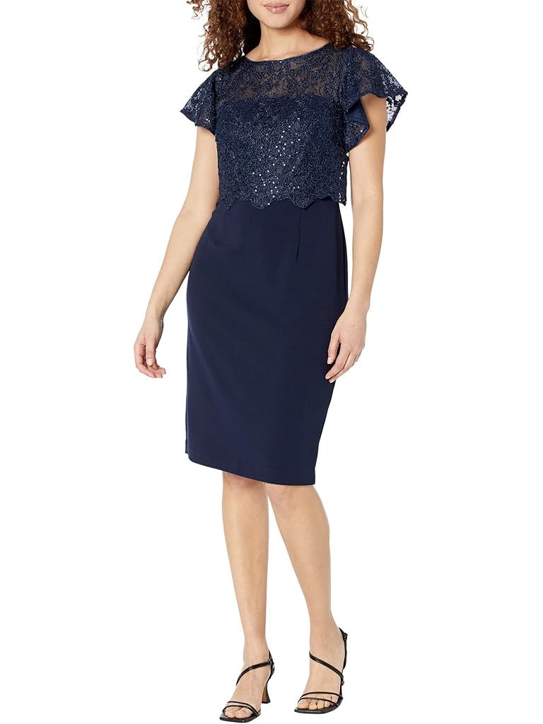 Adrianna Papell Sequin Guipure Lace Popover Top Sheath Dress