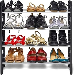 Ebee Easy to Assemble 4 Shelves, 12 Pair Metal & Plastic Shoe Rack, Black, Cm