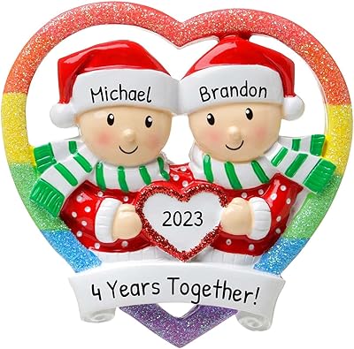 Personalized Couple Ornaments 2024 - Heart LGBTQ Couple Pride Decor 2024 Keepsake Ornaments Our First Christmas Together Ornament 2024 Couples Gifts for Christmas Pride Christmas Ornaments by Elves