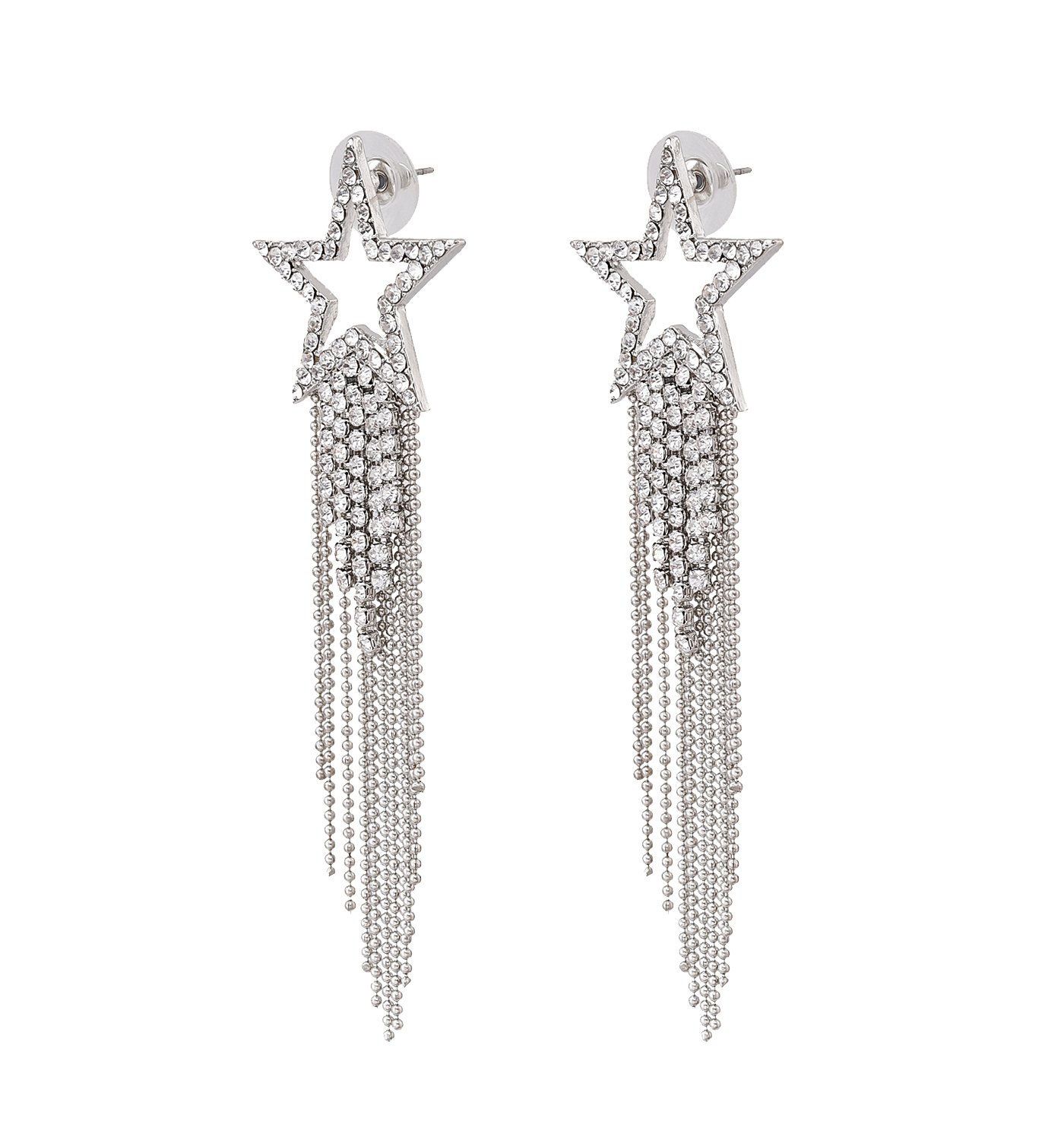 JERTOCLEWomen’s Tassel Earrings Star Ear Stud Pave Crystal Dangle Earrings Boho Waterfall Beaded Fringe Drop Earring