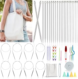 Katech Knitting Needles Set, 9 Pairs Circular Knitting Needles Set and 22 Pcs Single Pointed Knitting Needles Set with Tot...