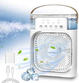 NTMY Portable Air Conditioner Fan, Mini Evaporative Air Cooler with 7 Colors LED Light, 1/2/3 H Timer, 3 Wind Speeds and 3 Spray Modes for Office, Home, Dorm, Travel