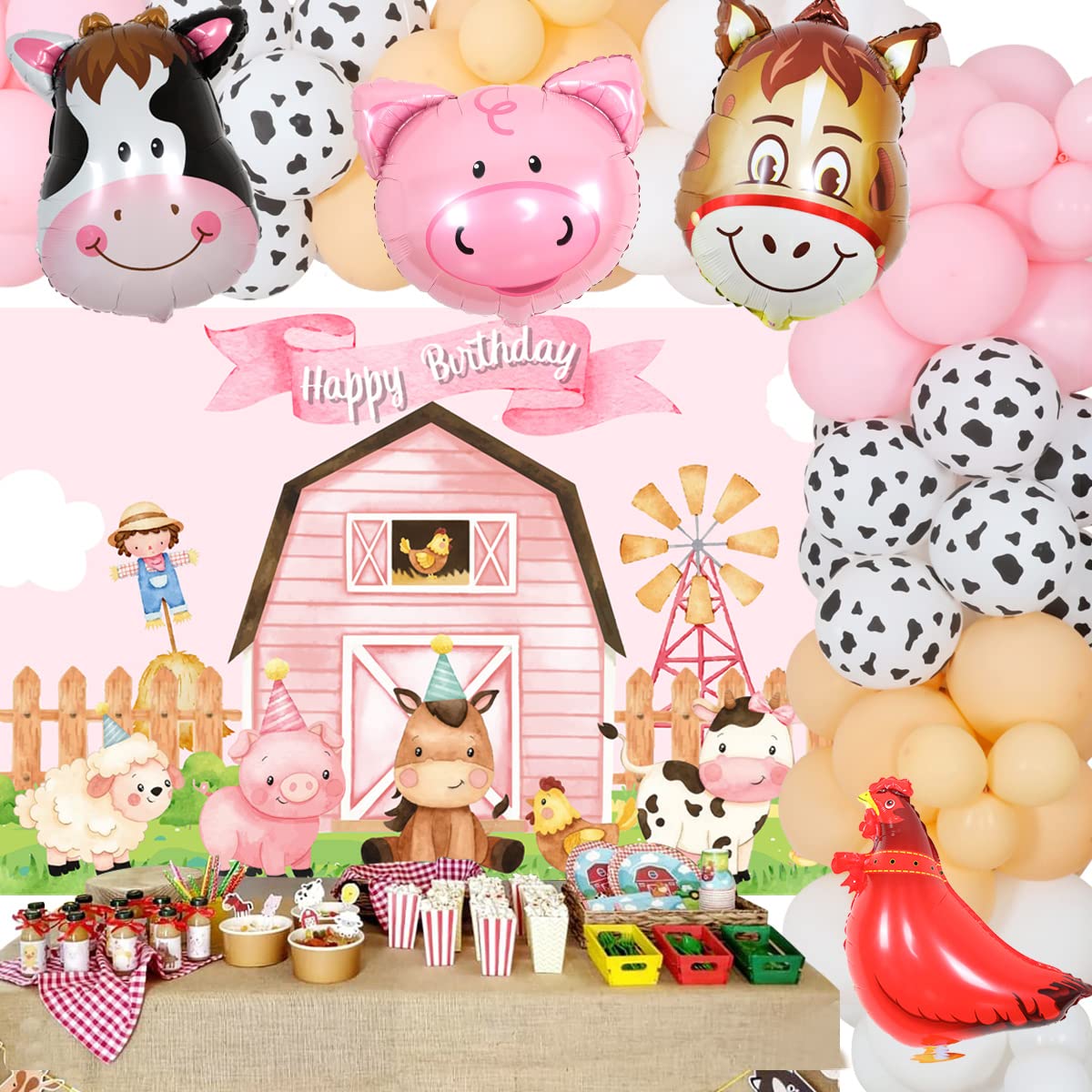 Buy Farm Animal Birthday Party Decorations for Girls, Cow Print Pink ...