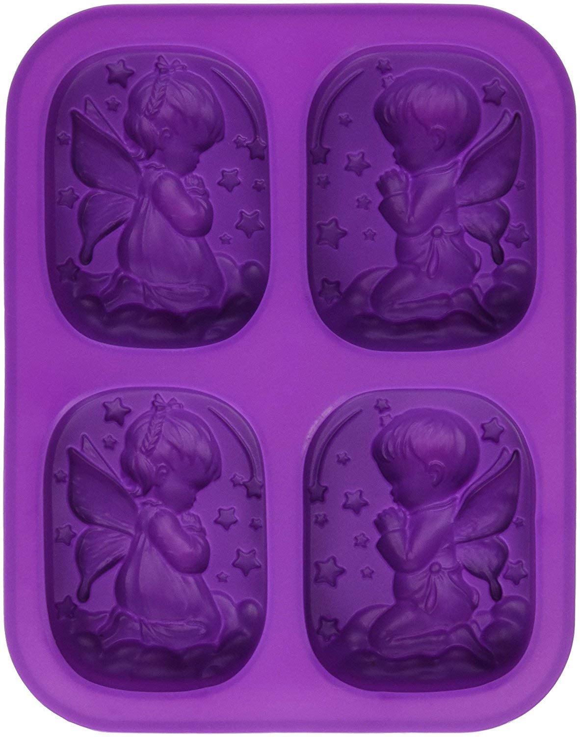 RKPM HOMES4 Cavity 3D Angels Silicone Mold for DIY Cake Chocolate Panna Cotta Pudding Jelly Baking Soap molds (Purple Color)