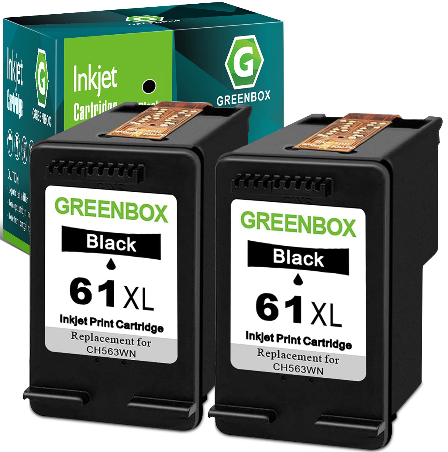 GREENBOX Remanufactured 61 Black Ink Cartridge Replacement for HP 61XL 61 XL for HP Envy 4500 5530 5534 5535 Deskjet 1000 1056 1010 1510 1512 2540 3050 3050A Officejet 2620 Printer (2 Black)