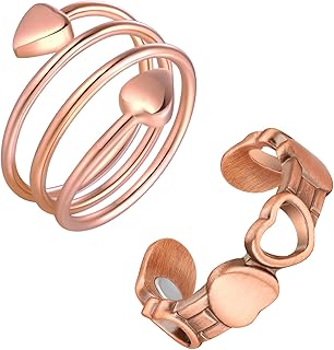 Feraco 2PCS Copper Rings for Women,99.99% Pure Copper Magnetic Thumb Ring with Magnet,Lymphatic Jewelry Gifts for Womens