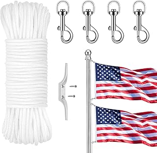 6 Pack Flagpole Hardware Repair Parts Kit, Flag Pole Rope Kit 100 FT with 4 Flag Swivel Snap Clips 1 Rope Cleat Hook, Doub...