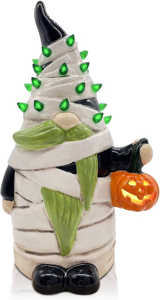 Amazon.com: Ceramic Gnome Halloween Decorations, Green Mummy Gnome ...