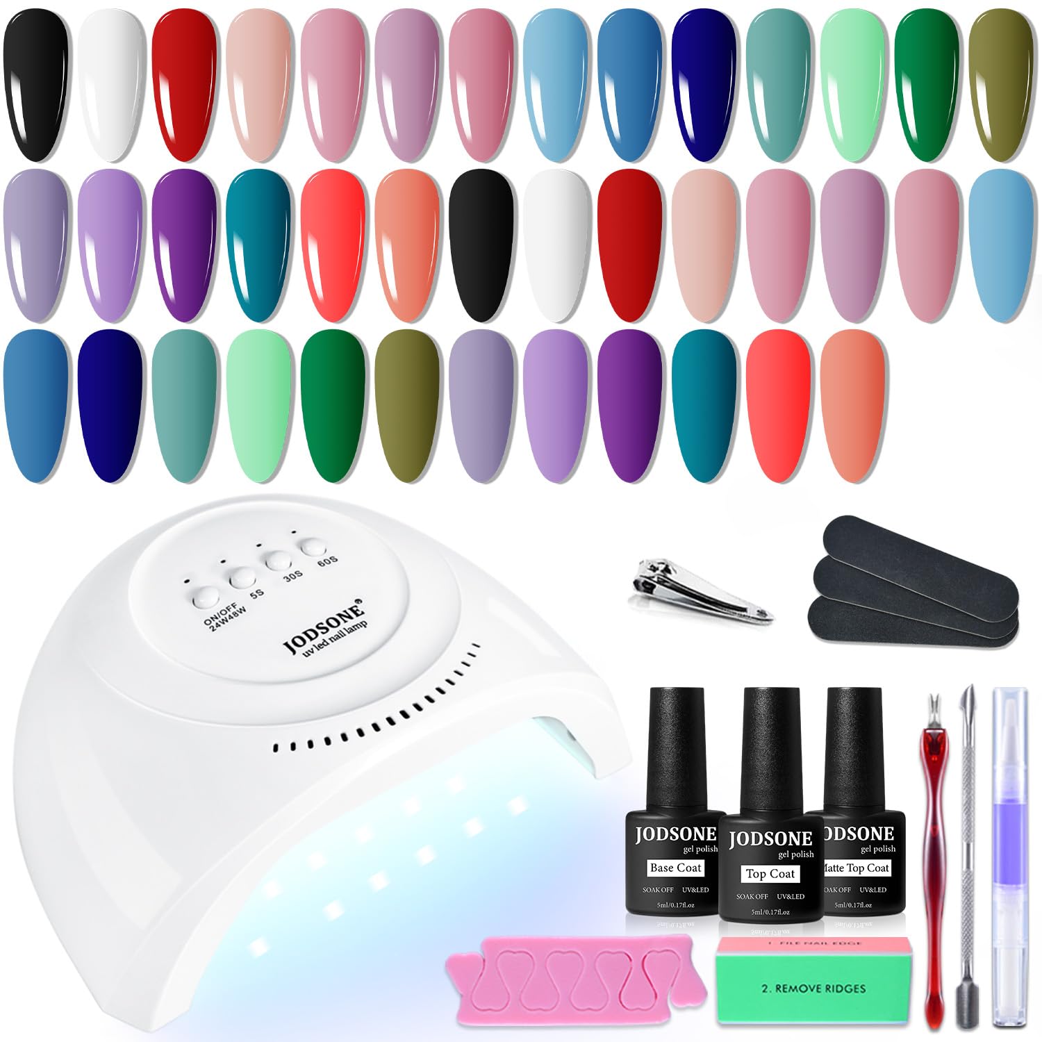 JODSONE 20 Colors Gel Nail Polish Kit with U V Light Base Top Matte Coat High Shine Vibrant Nail Gel Equipped with Manicure Tools