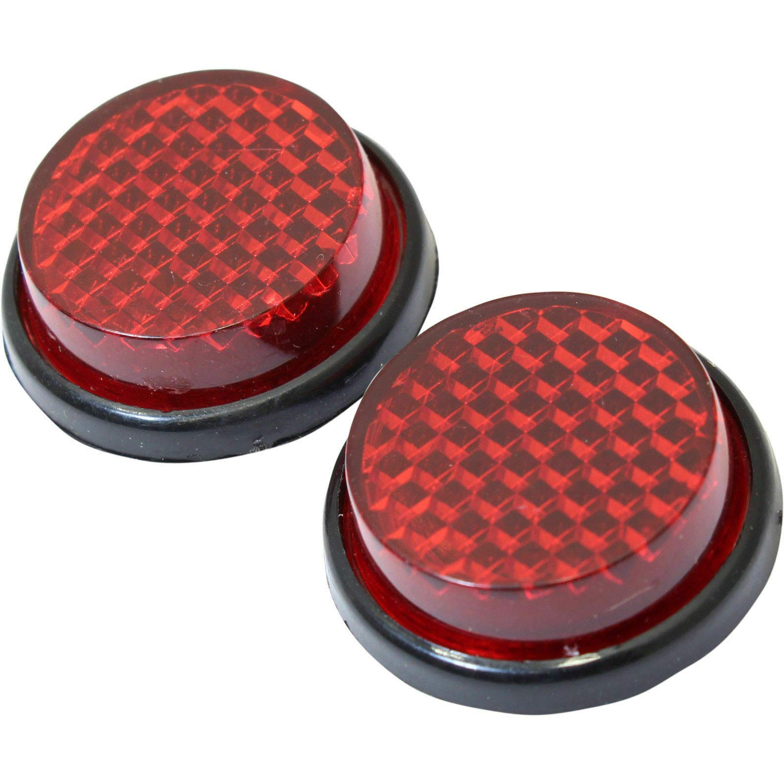 2 x 20mm Round Self Adhesive Red Numberplate Reflectors - Motorcycle Safety