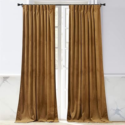 NICETOWN Gold Brown Velvet Curtains (2 Panels, 52-inch Wide x 84-inch Long), Luxury and Soft Thermal Insulated Velvet Curtains for Film, Extra Long Window Curtains for Large Door Windows