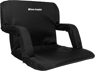 Wide Stadium Chair Cushion - Bleacher Seat with Padded Back Support, Armrests, 6 Recline Positions, and Portable Carry Str...