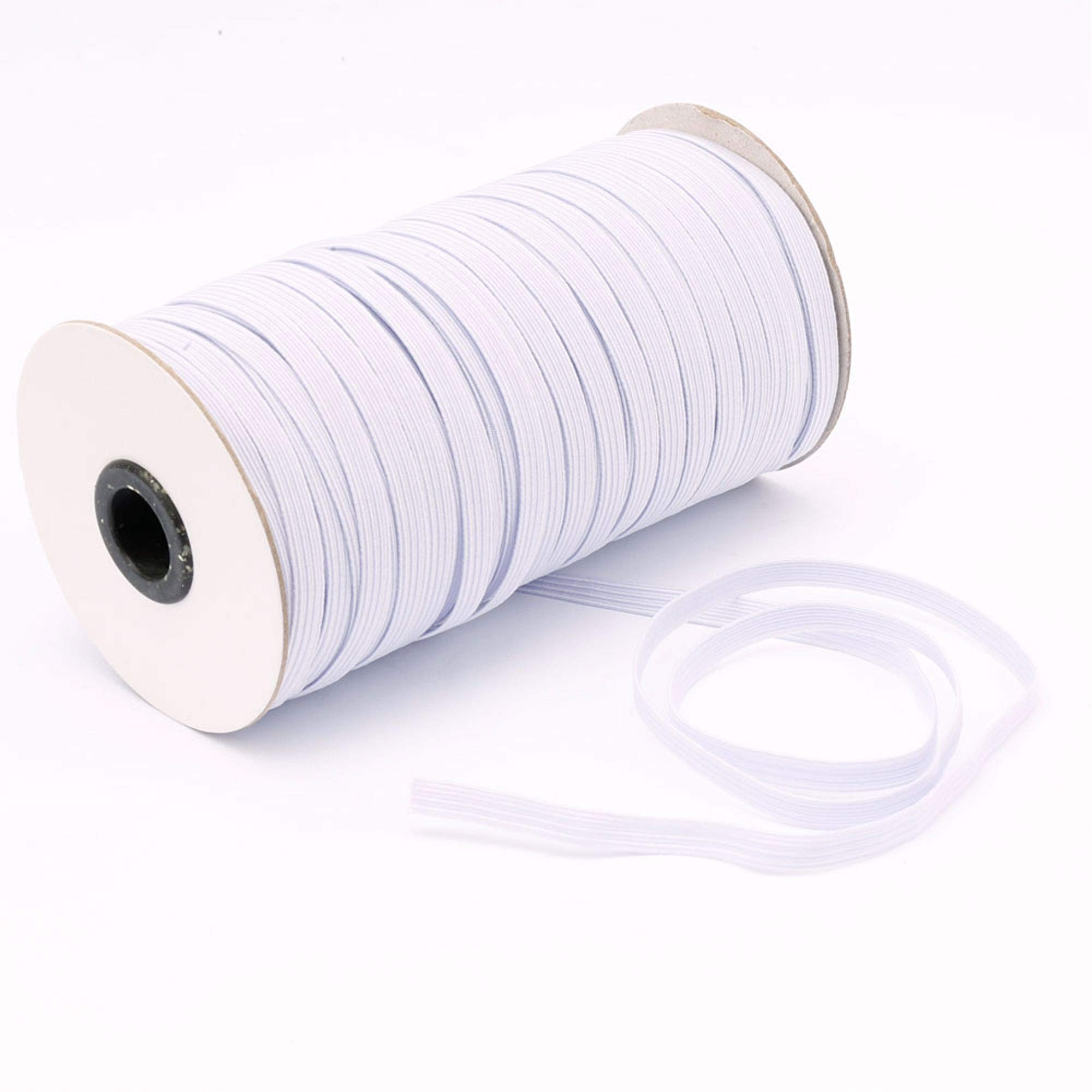 Elastic Bands for Sewing 1/4 inch Elastic 100 Yards String/Elastic Cord/Elastic Band/Elastic Rope/Bungee/Heavy Stretch Knit Elastic Spool, 6mm 100 Yards White