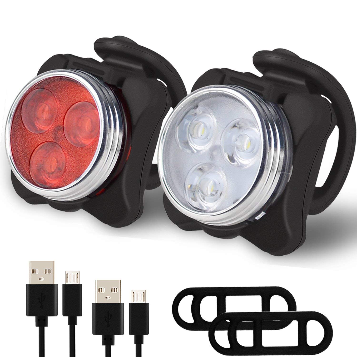 Bestlsy Bike Light Set, Super Bright USB Rechargeable Bicycle Lights, Waterproof Mountain Road Bike Lights Rechargeable, Safety & Easy Mount Cree LED Cycle Lights, USB Cycling Front Light & Rear Light