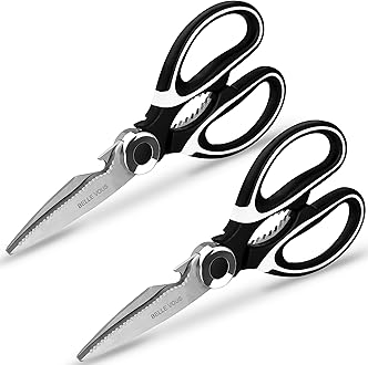 Image of Belle Vous 2 Pack Kitchen Scissors - 21cm/8.3 Inches Stainless Steel Cooking Scissors with Blade Cover - Multipurpose Utility Shears for Chicken, Fish, Bone, Meat, Herbs, Vegetables, BBQ