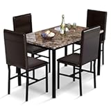 AWQM 5 Piece Dining Table Set for 4&comma;Faux Marble Kitchen Table and Chairs for 4&comma; Modern Dining Room Table Set with 4 Chairs&comma;Dinner Table Set for Small Spaces&comma; Brown