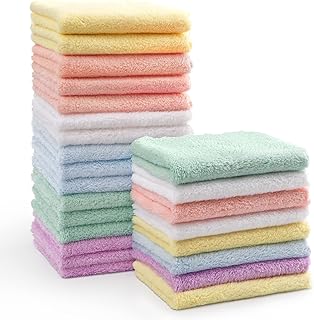 HOMEXCEL Baby Washcloths 24 Pack-Microfiber Coral Fleece Baby Bath Face Towel 7 x 9 Inch Extra Absorbent and Soft Burp Clo...