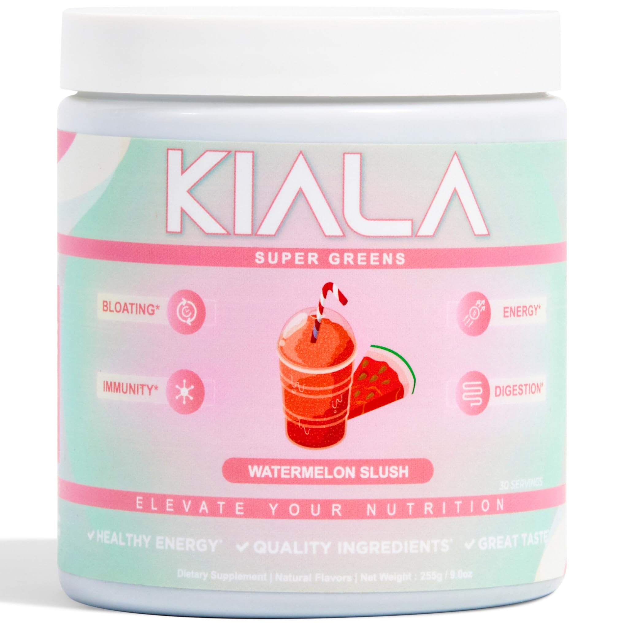 Kiala Nutrition Super Greens, Organic Greens Powder with Spirulina & Chlorella for Digestion, Gut Health, Immunity & Energy, Gluten Free, Vegan, Daily Support for Women, Watermelon Slush, 30 Servings