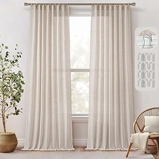 MIULEE Natural Linen Curtains 120 Inches Long 2 Panels, Back Tab Pleat Tape with Hooks Linen Textured Window Drapes for Be...