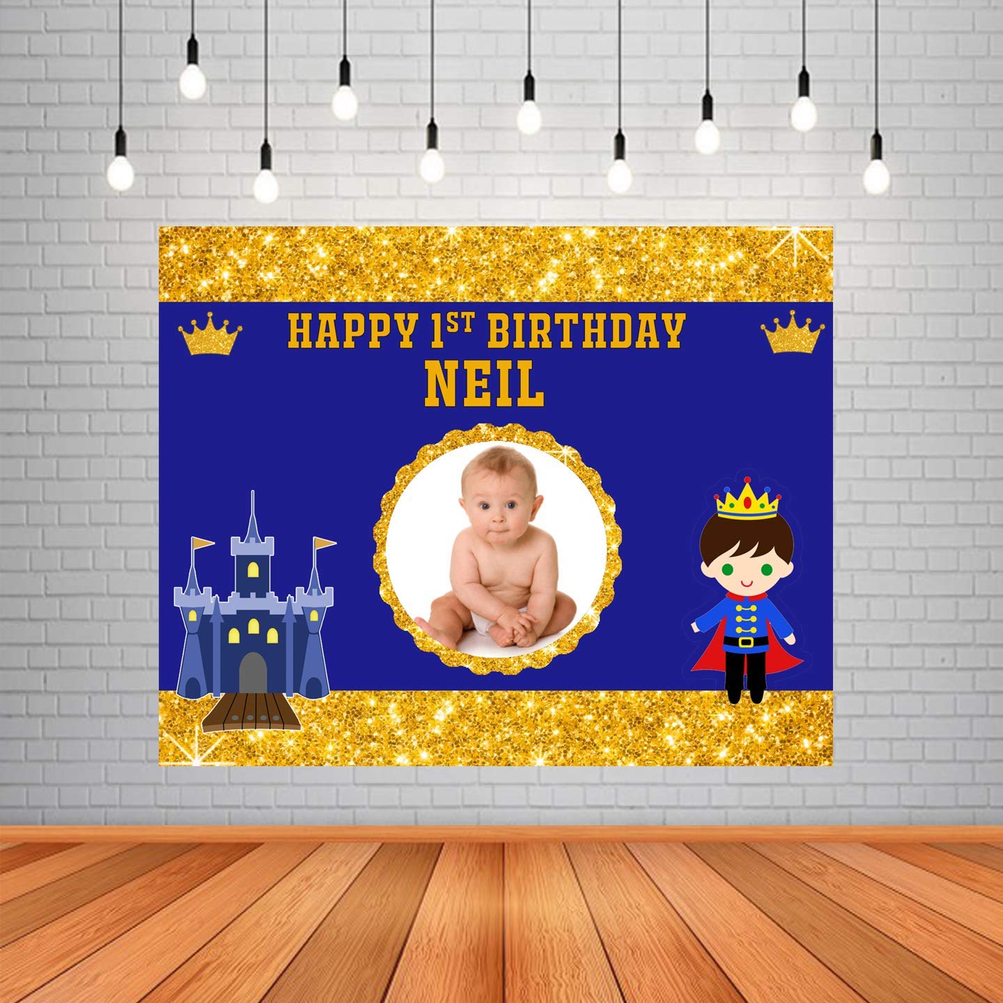 WoW Party Studio Personalized Royal Prince Theme Party Happy Birthday  Decorations Background / Backdrop Banner with Birthday Boy/Girl Name, Age &  Photo (4ft x 5ft) multicolour Flex material : : Electronics