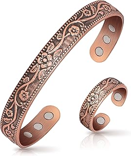 Lymphatic Drainage Ring & Copper Bracelet for Women, Magnetic Lymph Detox Ring and Magnetic Copper Bracelet, 100% Solid Pu...