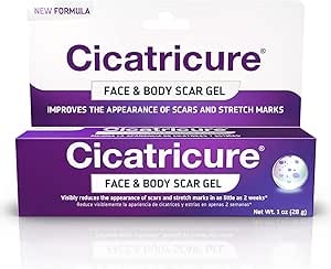 Cicatricure Face &amp; Body Scar Gel, Reduces the Appearance of Old &amp; New Scars, Stretch Marks, Surgery, Injuries, Burns and Acne, 1 Ounce (Packaging May Vary)