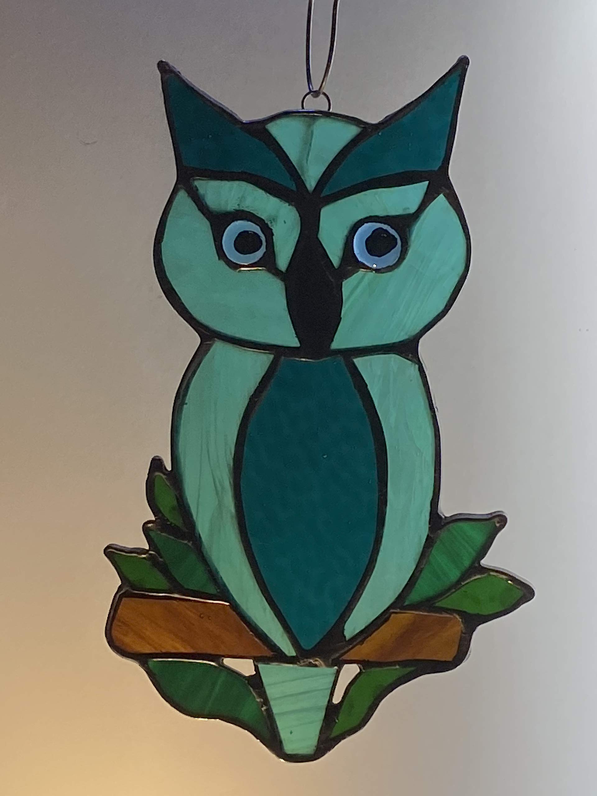 Teal Owl stained glass