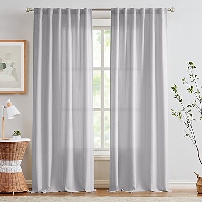 jinchan Curtains for Living Room Bedroom Linen Textured Curtains 84 Inches Long 2 Panels Grey Farmhouse Curtains Casual Weave Back Tab Drapes Light Filtering Window Curtains Set Heathered Gray