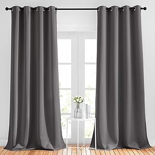 NICETOWN Bedroom Blackout Curtains Panels - (52 inches by 120 Inch, Grey, Set of 2) Triple Weave Energy Saving Thermal Ins...